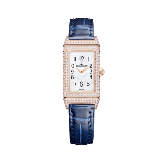 JLC - Reverso One "Hibiscus Syriacus" Limited Edition - 40 MM x 20 MM - Rose Gold - Mother-Of-Pearl Dial - Diamond-Set Case - Blue Leather Strap - Q3292424