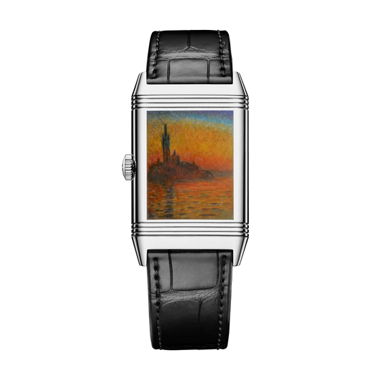 JLC - Reverso Tribute Enamel Monet "San Giorgio Maggiore" - Limited Edition - 45.6 MM x 27.4 MM - White Gold - Blue Guilloché Enamel Dial - Black Leather Strap - Q39334M4