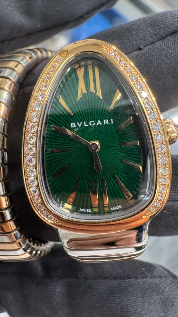 Bvlgari Serpenti Tubogas Double Spiral - 35 MM - Stainless Steel and Rose Gold - Green Dial - 102791