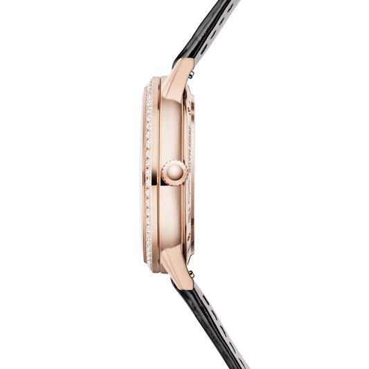 JLC - Rendez-Vous Classic Moon - 34 MM - Pink Gold - Silvered-Gray Guilloché Diamond Dial - Diamond-Set Bezel - Black Leather Strap - Q3572431