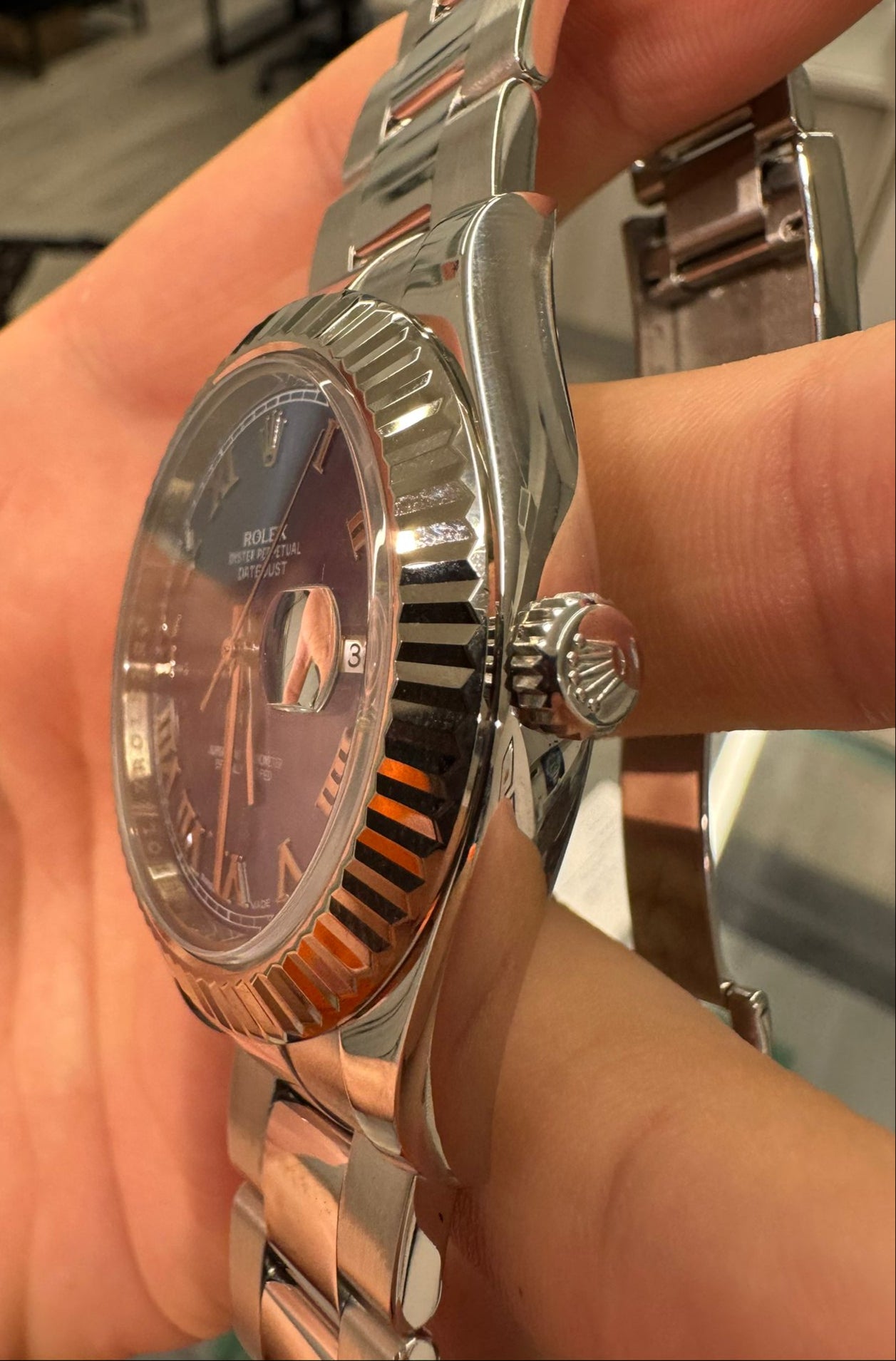 Rolex Stainless Steel and White Gold Datejust 41 Date Watch - 41 MM - Oyster Bracelet - Fluted Bezel - Blue Roman Dial - 116334-0004