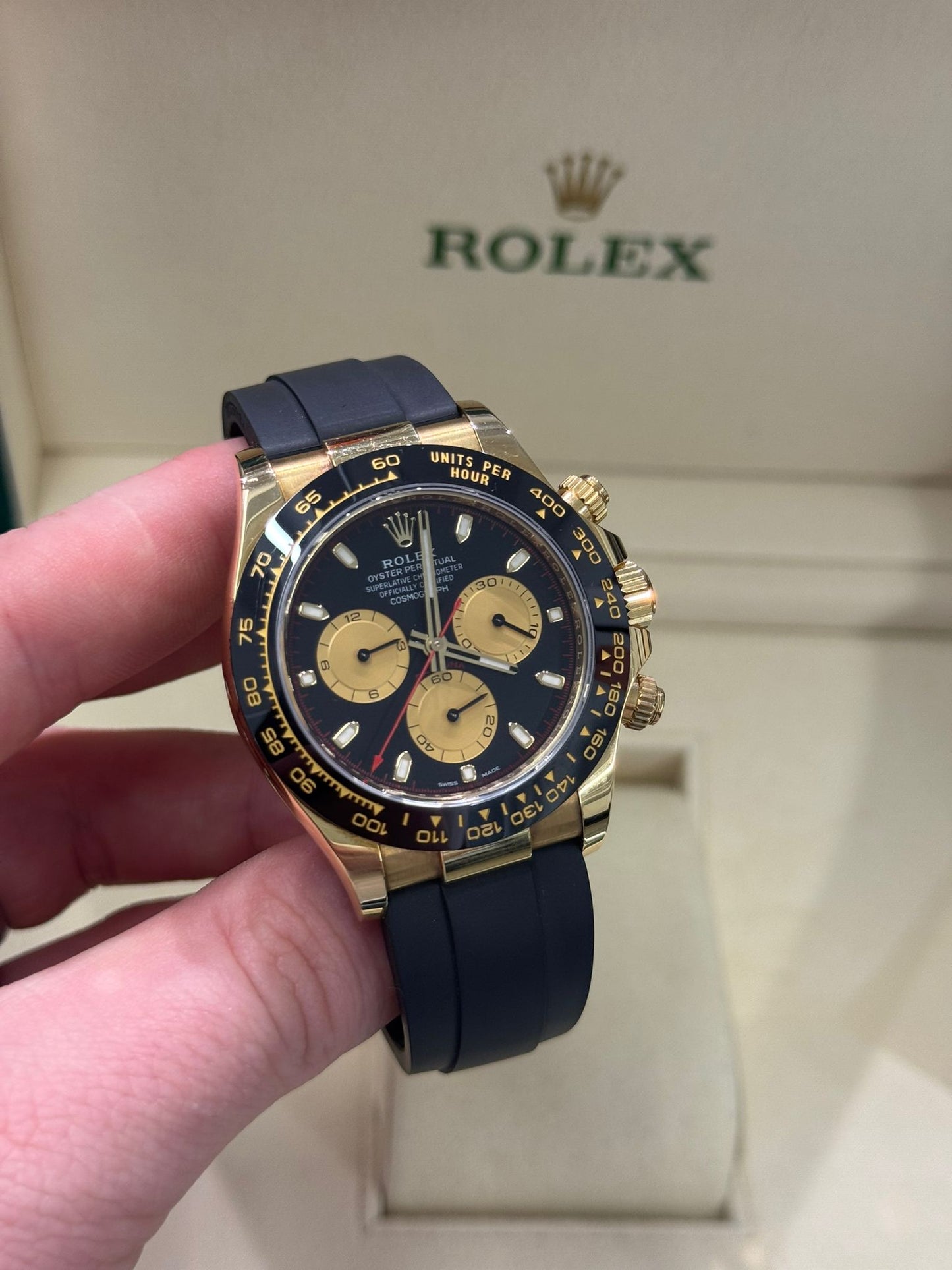Rolex Yellow Gold Daytona Watch - 40 MM - Oysterflex Strap - Black Dial - 116518LN bkchof