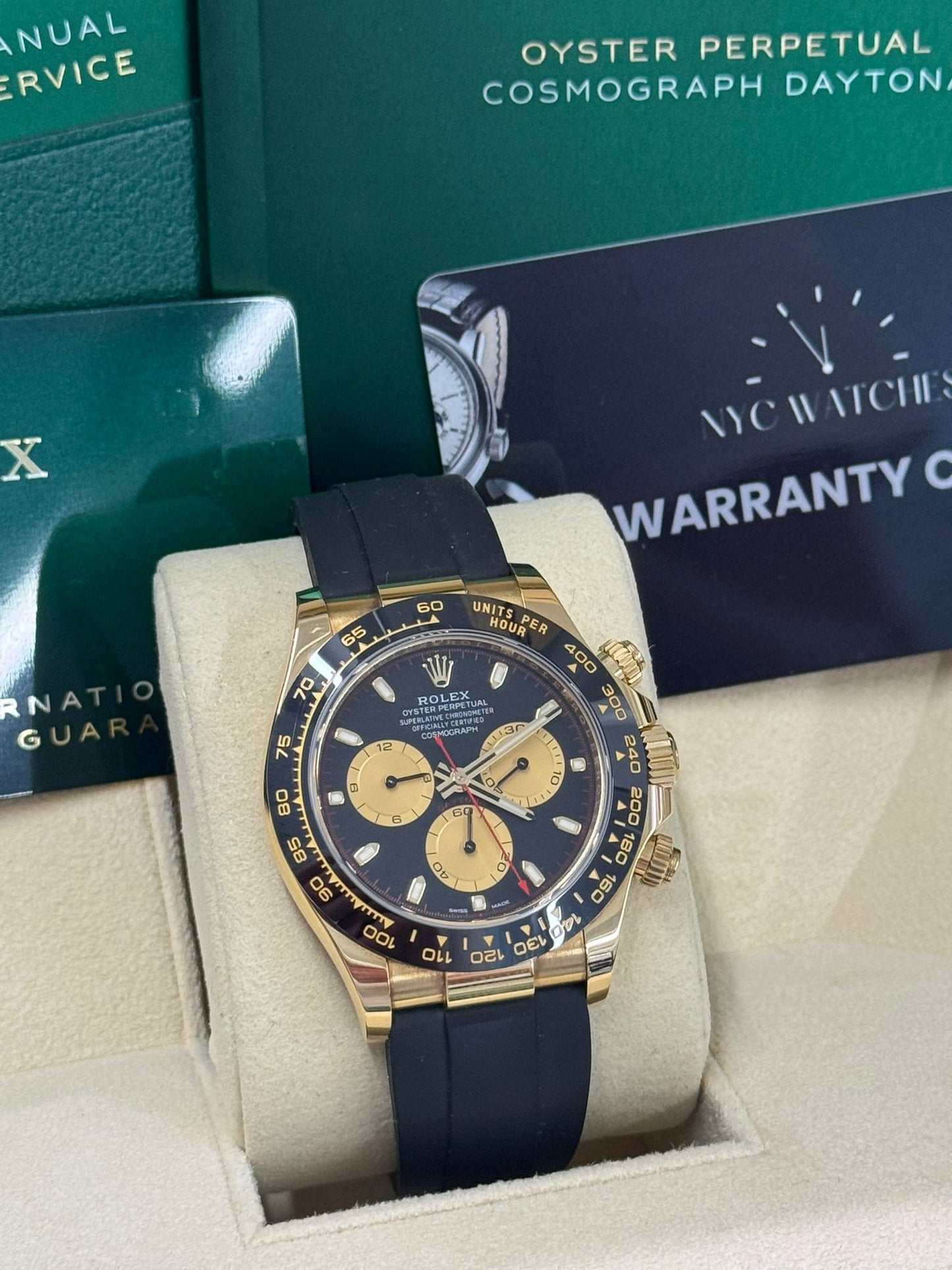 Rolex Yellow Gold Daytona Watch - 40 MM - Oysterflex Strap - Black Dial - 116518LN bkchof