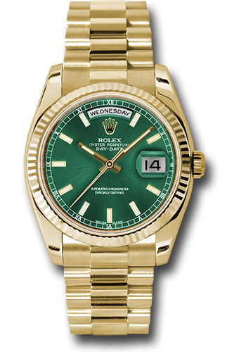 Rolex Day-Date - 36 MM - Yellow Gold - Green Index Dial - 118238 grip nyc watcher nyc watches