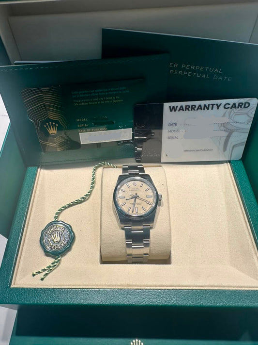 Rolex Stainless Steel Oyster Perpetual No Date Watch - 34 MM - Oyster Bracelet - Smooth Bezel - Beige Dial - 124200-0007