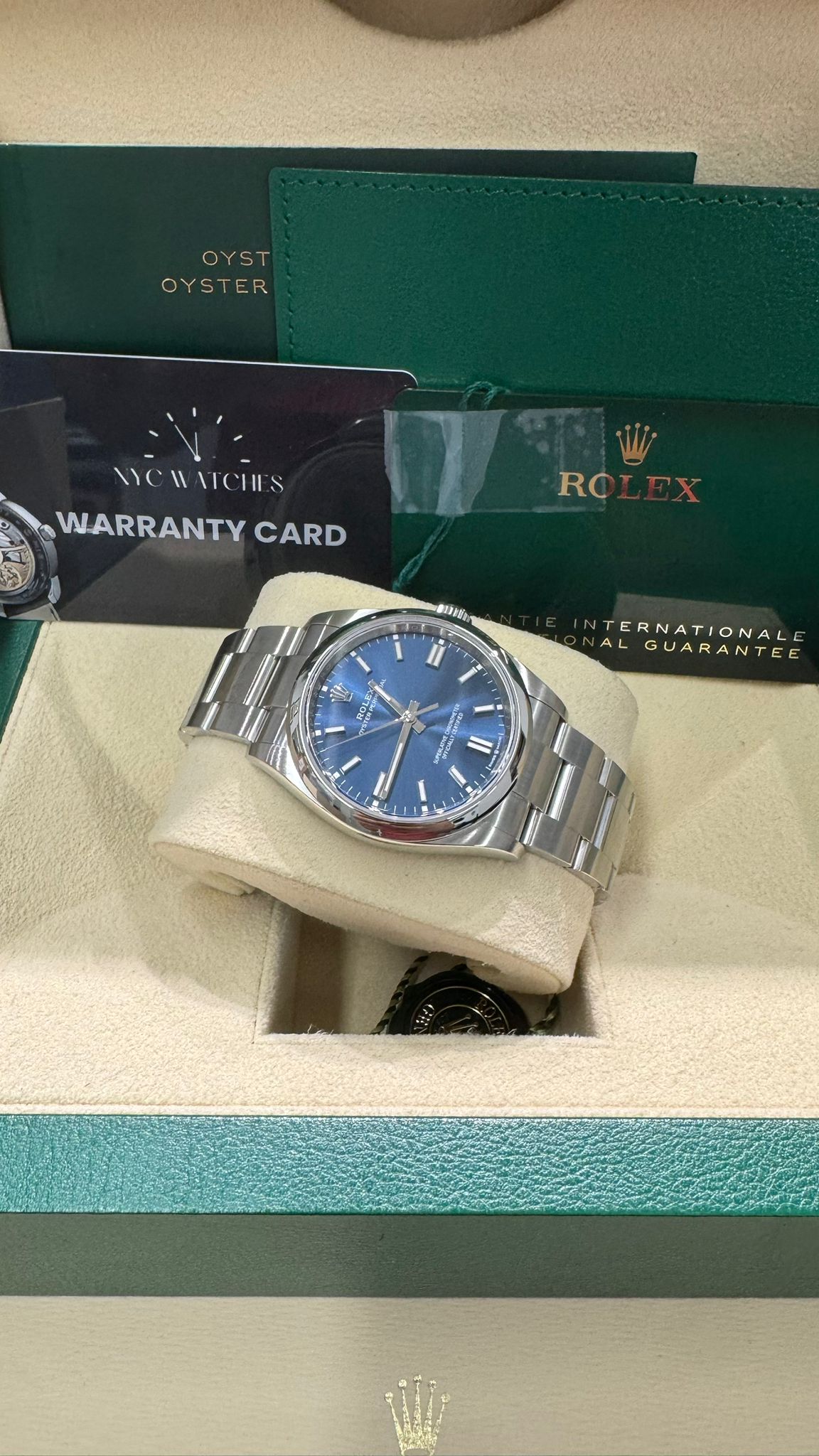Rolex Stainless Steel Oyster Perpetual no date Watch - 36 MM - Oyster Bracelet - Blue Dial - 126000 bluio