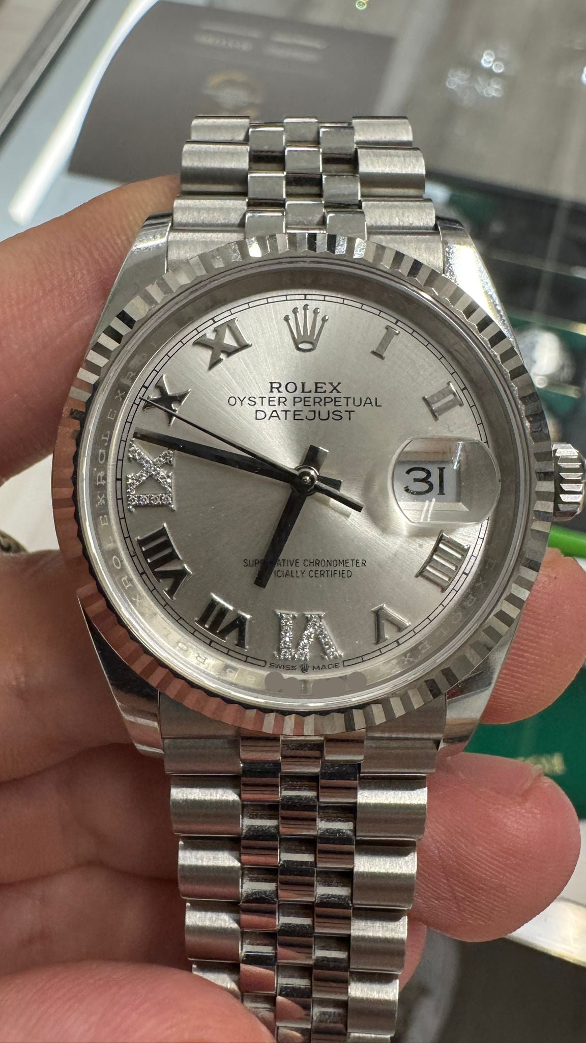 Rolex Stainless Steel And White Gold Datejust - 36 MM - Jubilee Bracelet - Fluted Bezel - Silver Diamond Dial - 126234 sdr69j