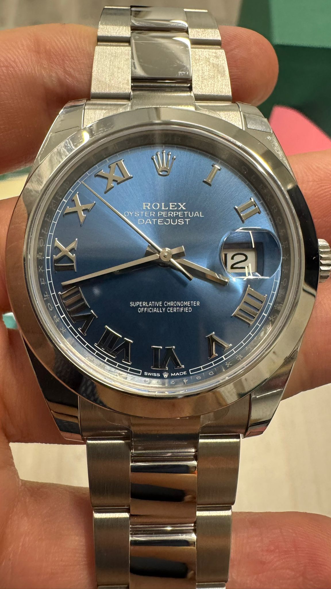 Rolex Stainless Steel Datejust 41 Date Watch - 41 MM - Oyster Bracelet - Smooth Bezel - Blue Roman Dial - 126300 blro