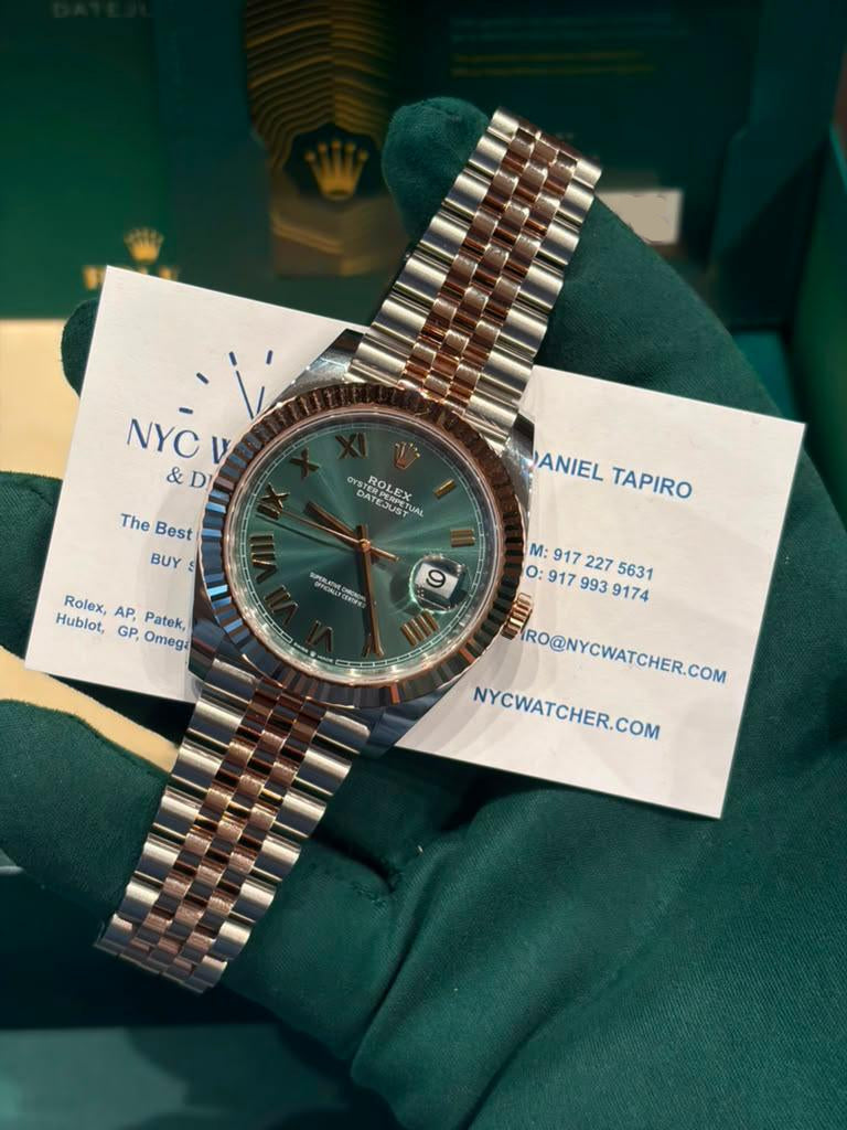 Rolex Stainless Steel and Pink Gold Datejust 41 Date Watch - 41 MM - Jubilee Bracelet - Fluted Bezel - Mint Green Roman Dial - 126331-0022