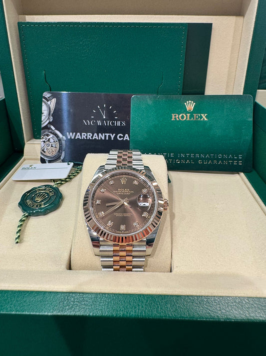 Rolex Stainless Steel and Pink Gold Datejust 41 Date Watch - 41 MM - Jubilee Bracelet - Fluted Bezel - Chocolate Diamond Dial - 126331 chodj