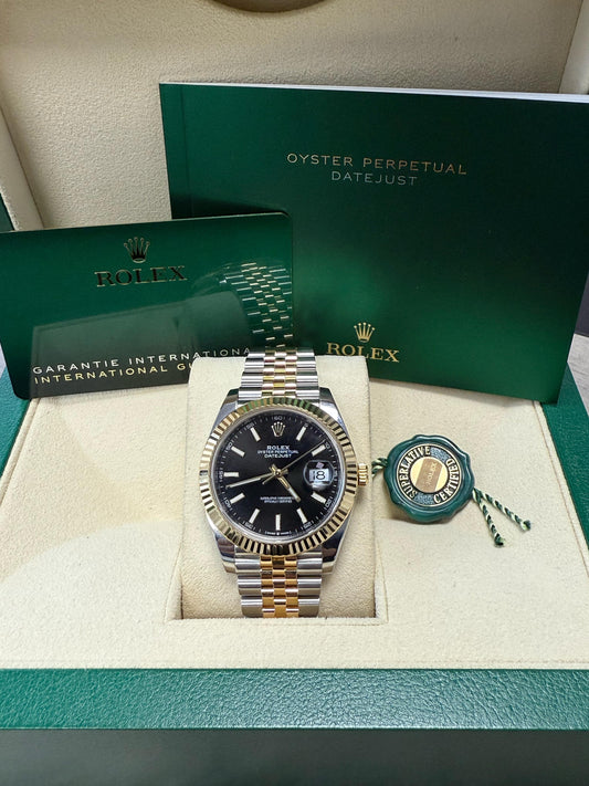 Rolex Stainless Steel and Yellow Gold Datejust 41 Date Watch - 41 MM - Jubilee Bracelet - Fluted Bezel - Black Dial - 126333-0014