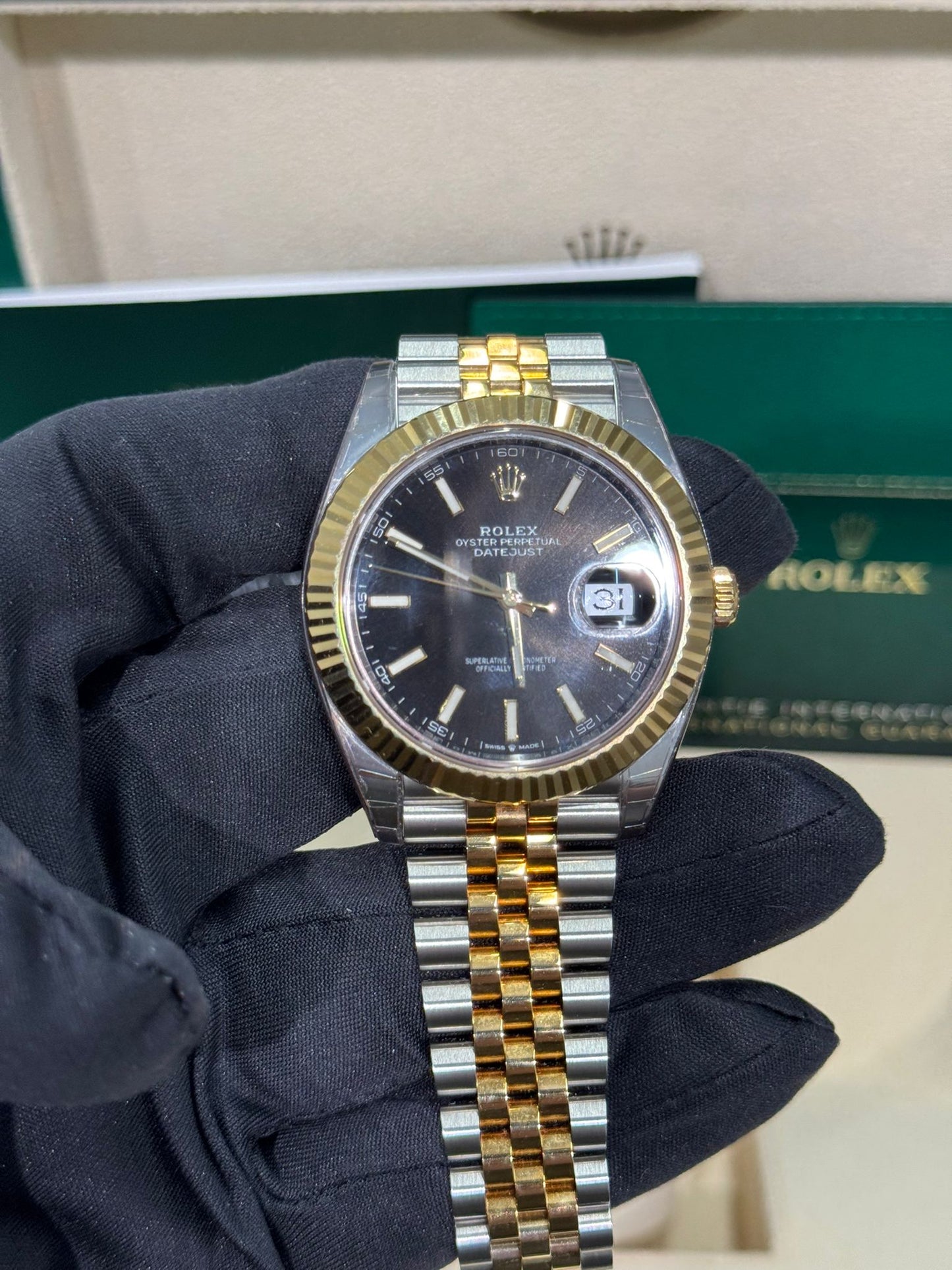 Rolex Stainless Steel and Yellow Gold Datejust 41 Date Watch - 41 MM - Jubilee Bracelet - Fluted Bezel - Black Dial - 126333 bkij