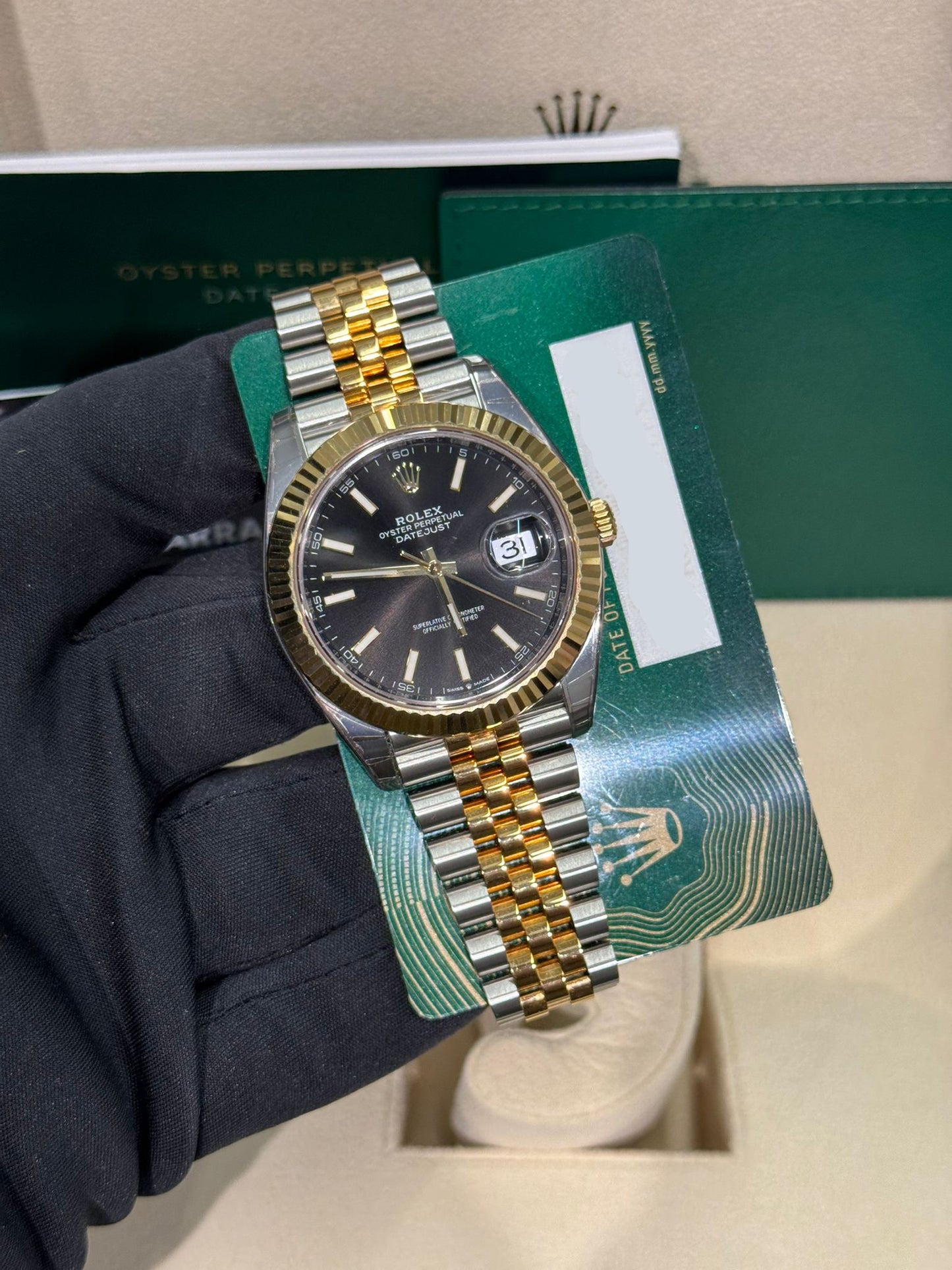 Rolex Stainless Steel and Yellow Gold Datejust 41 Date Watch - 41 MM - Jubilee Bracelet - Fluted Bezel - Black Dial - 126333 bkij