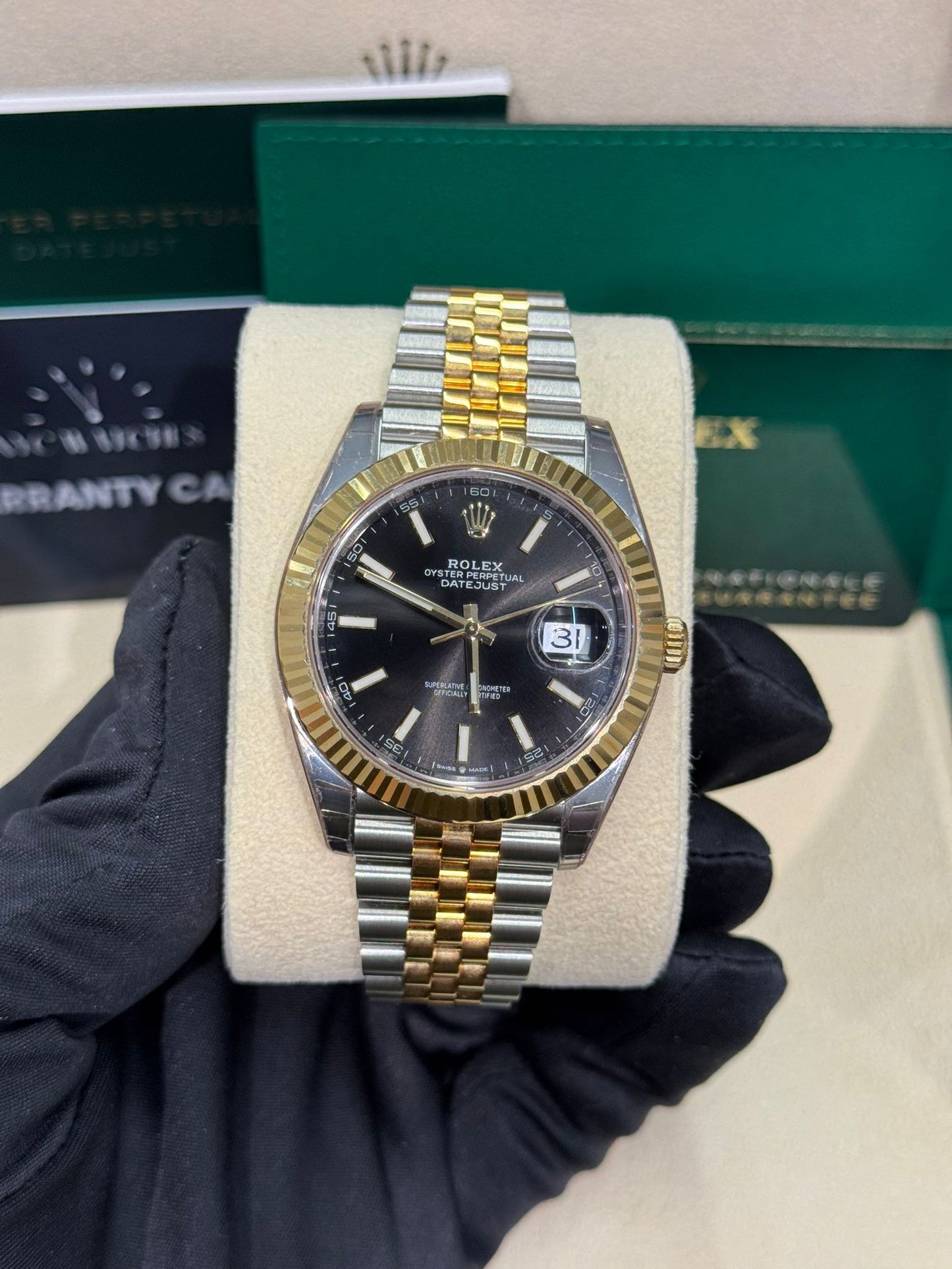 Rolex Stainless Steel and Yellow Gold Datejust 41 Date Watch - 41 MM - Jubilee Bracelet - Fluted Bezel - Black Dial - 126333 bkij