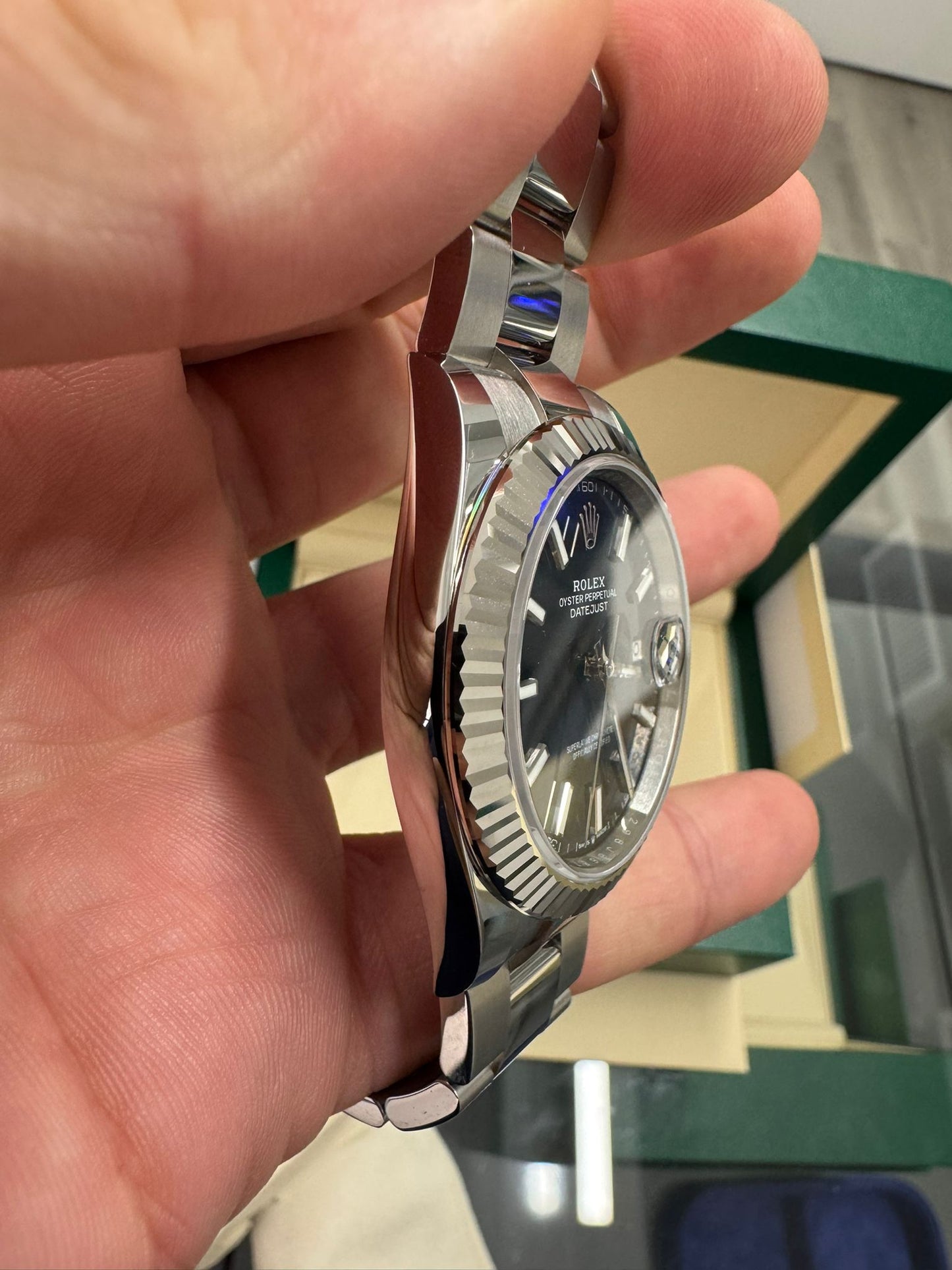 Rolex Stainless Steel and White Gold Datejust 41 Date Watch - 41 MM - Oyster Bracelet - Fluted Bezel - Blue Dial - 126334 blio