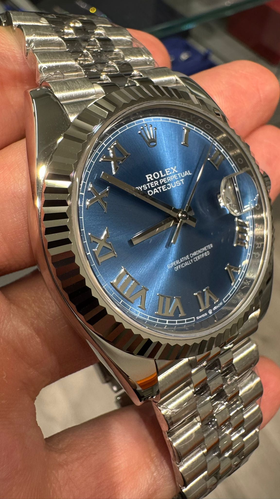 Rolex Stainless Steel and White Gold Datejust 41 Date Watch - 41 MM - Jubilee Bracelet - Fluted Bezel - Blue Roman Dial - 126334 blrj