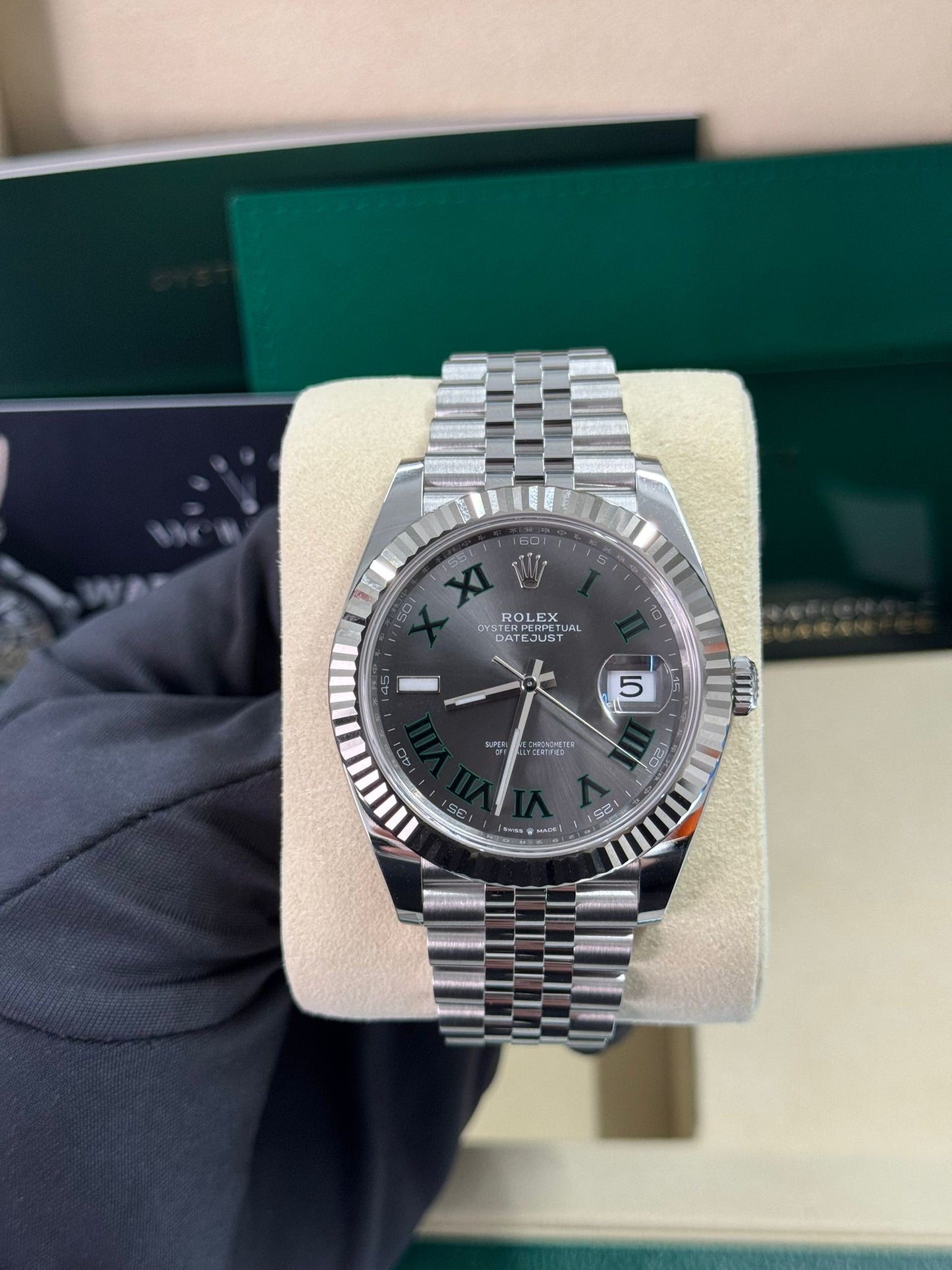 Rolex Stainless Steel and White Gold Datejust 41 Date Watch - 41 MM - Jubilee Bracelet - Fluted Bezel - Wimbledon Dial - 126334 slgrj