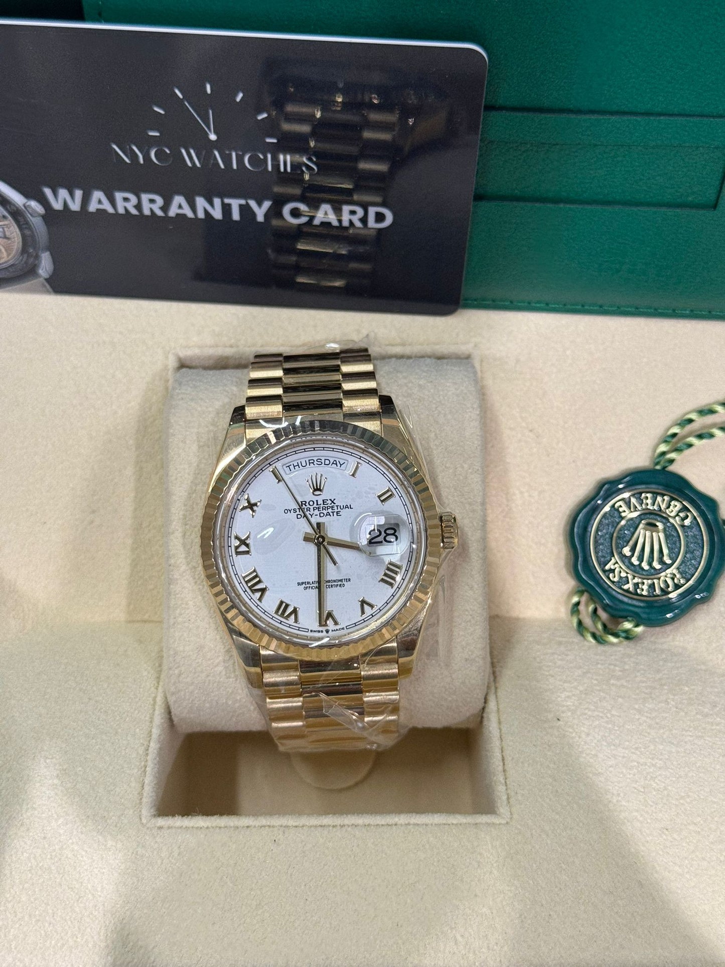 Rolex Day-Date - 36 MM - Yellow Gold - White Roman Dial - 128238 wrp