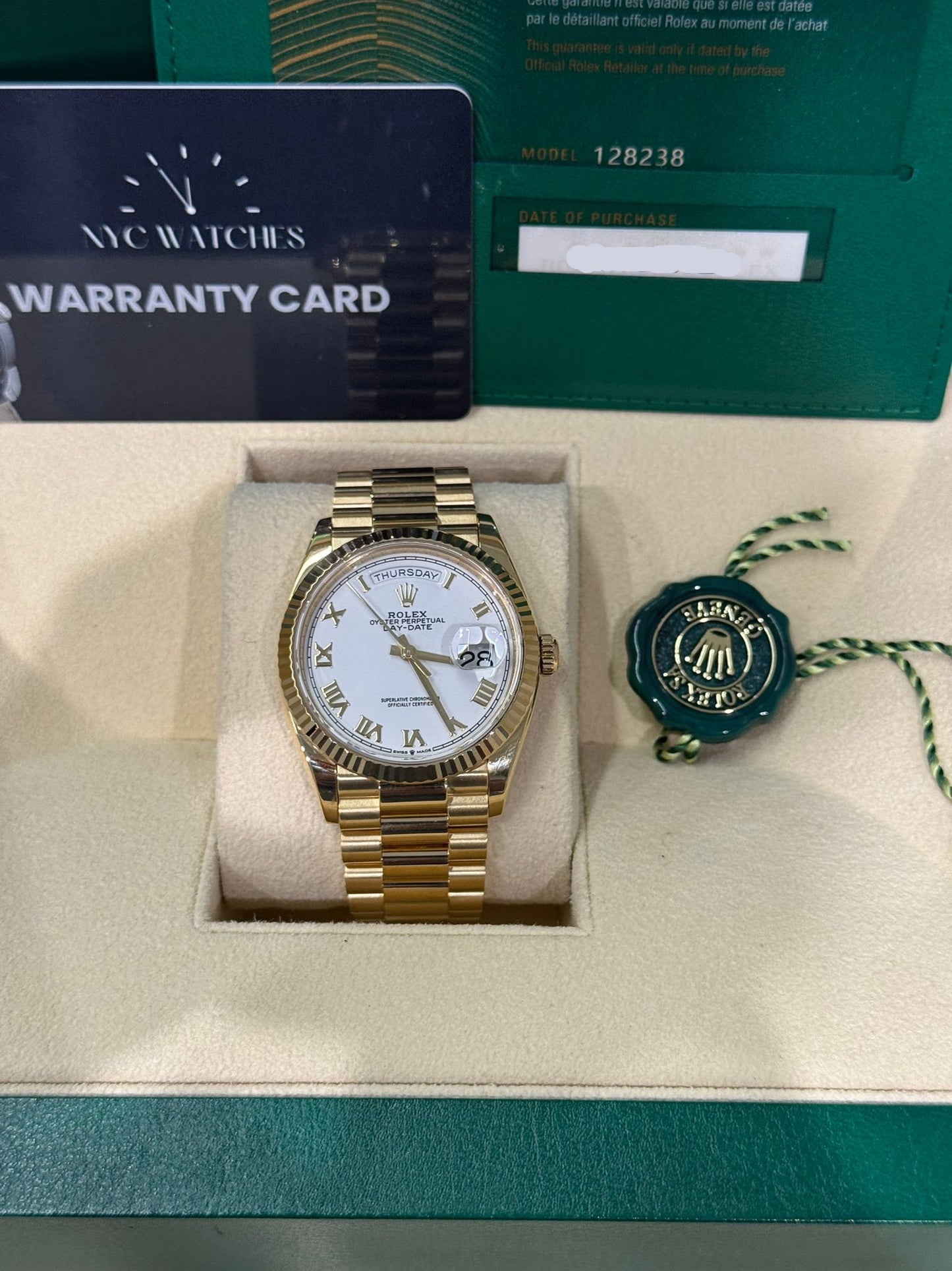 Rolex Day-Date - 36 MM - Yellow Gold - White Roman Dial - 128238 wrp