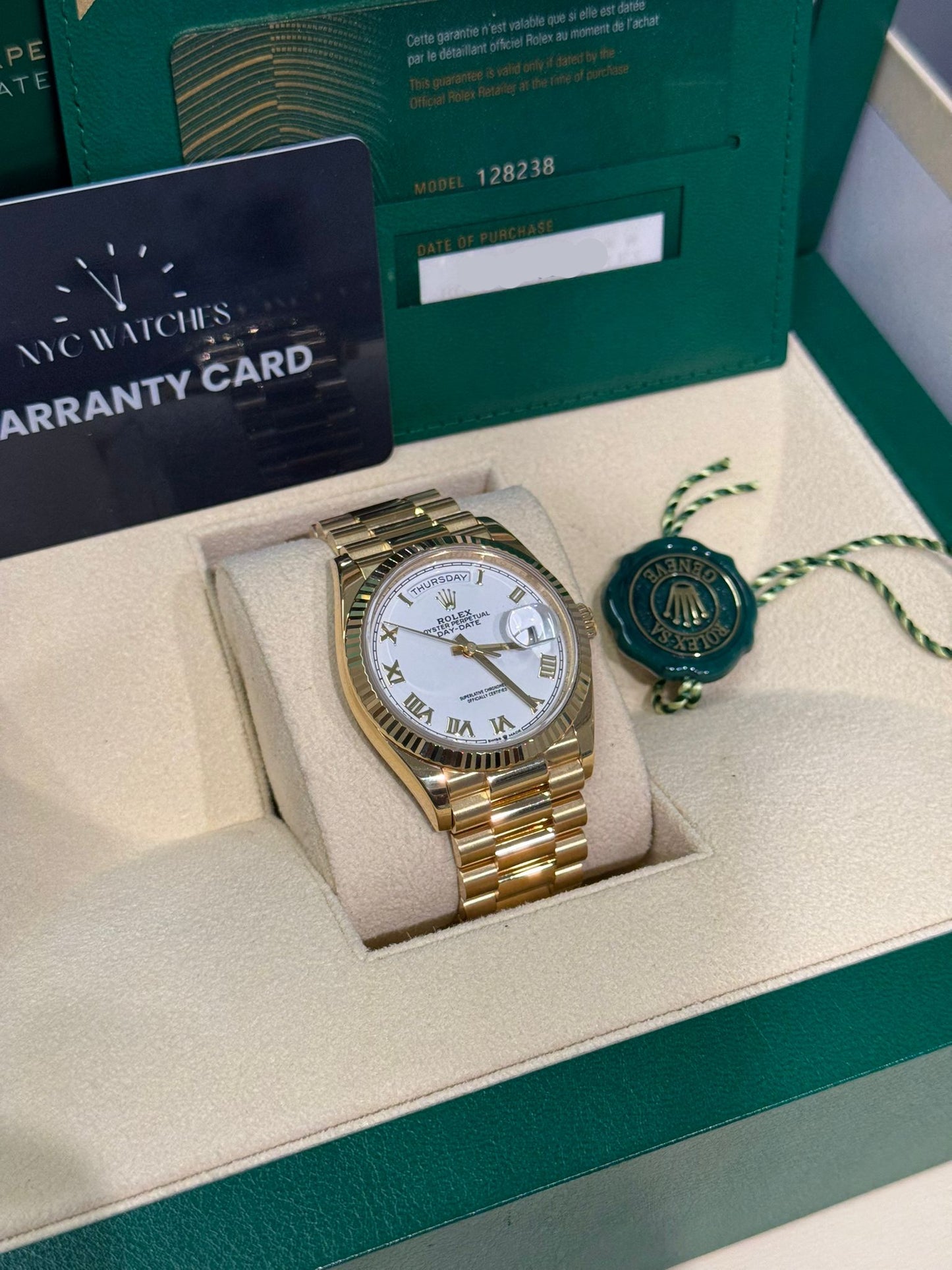 Rolex Day-Date - 36 MM - Yellow Gold - White Roman Dial - 128238 wrp