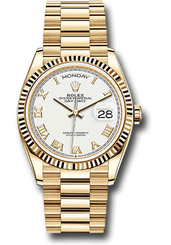 Rolex Day-Date - 36 MM - Yellow Gold - White Roman Dial - 128238 wrp nyc watcher nyc watches