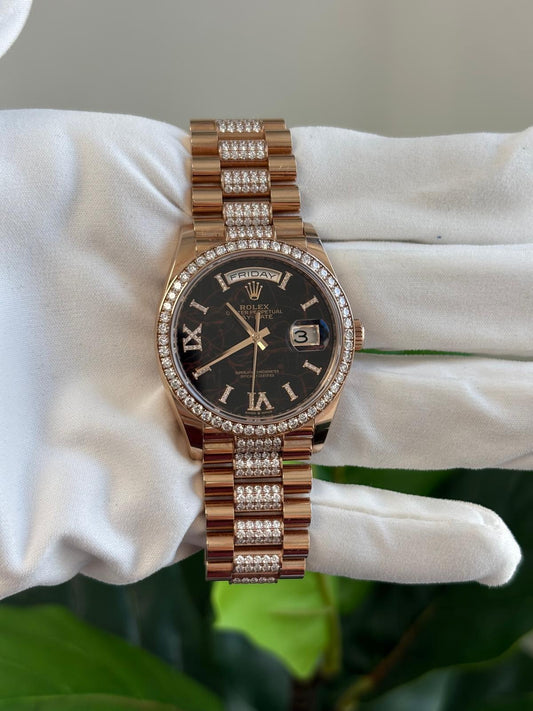 Rolex Day-Date - 36 MM - Rose Gold - Eisenkiesel Diamond Dial - Diamond Bezel - Diamond President Bracelet - 128345RBR-0045