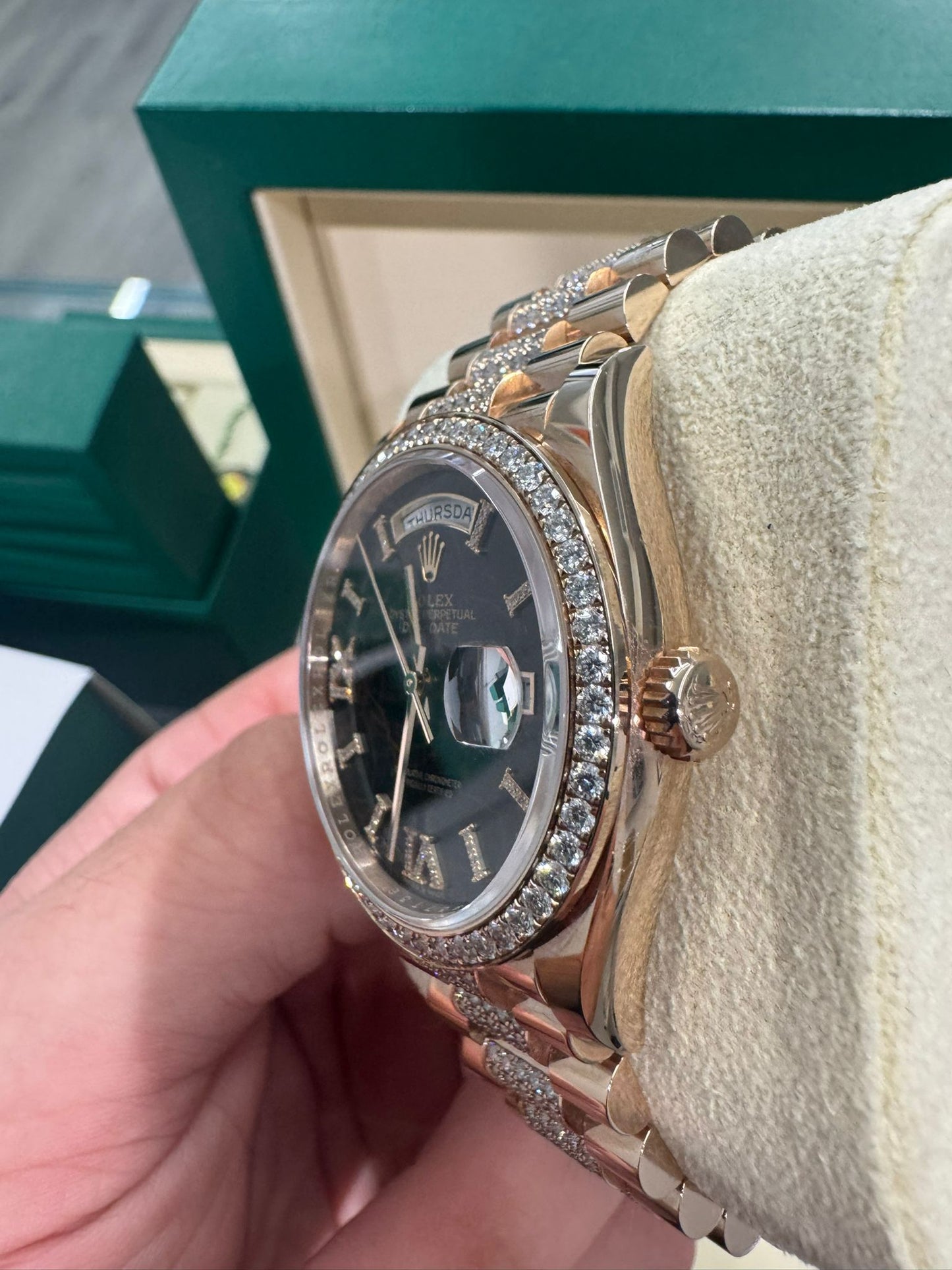 Rolex Day-Date - 36 MM - Rose Gold - Eisenkiesel Diamond Dial - Diamond Bezel - Diamond President Bracelet - 128345RBR-0045