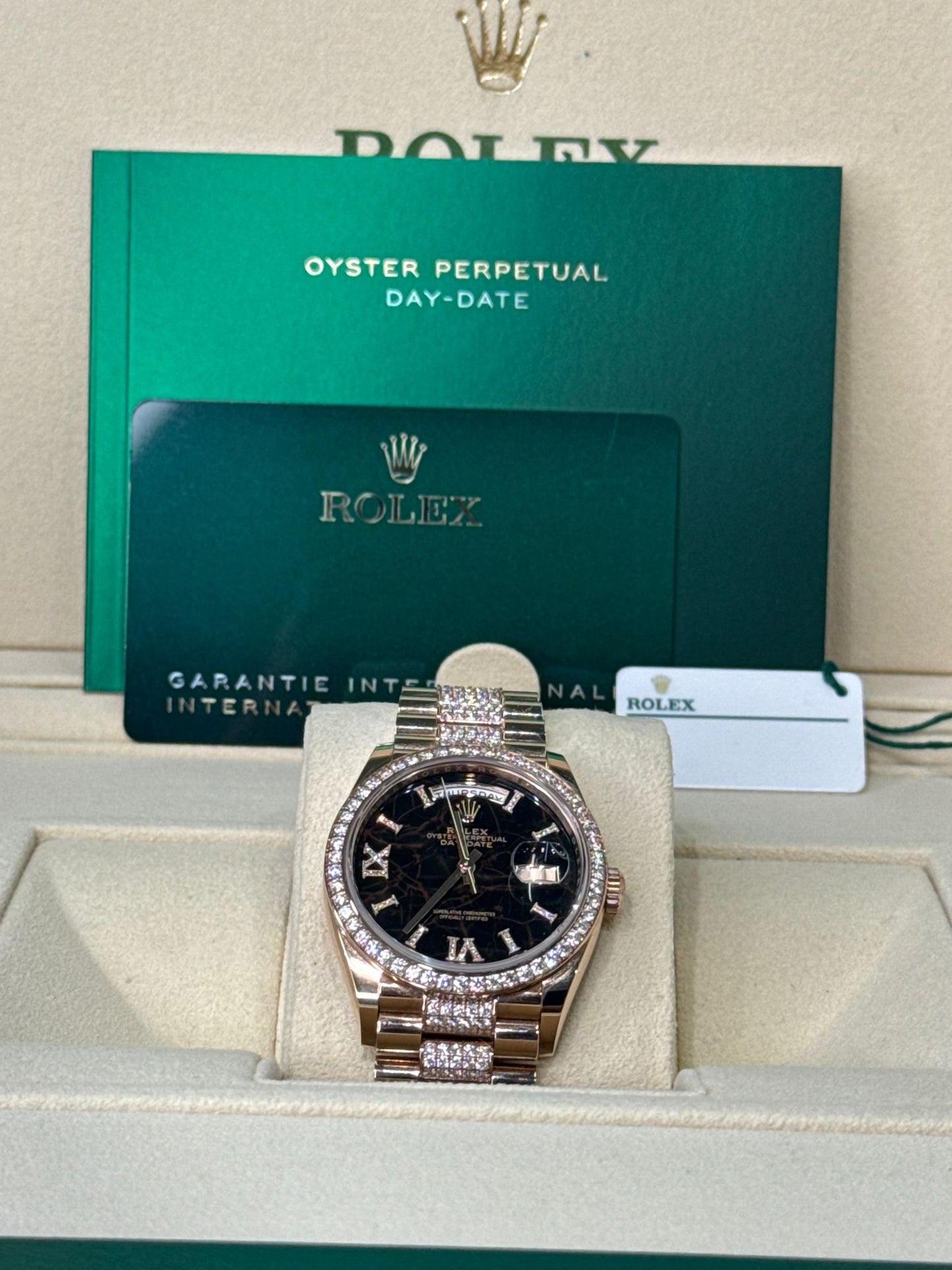 Rolex Day-Date - 36 MM - Rose Gold - Eisenkiesel Diamond Dial - Diamond Bezel - Diamond President Bracelet - 128345RBR-0045