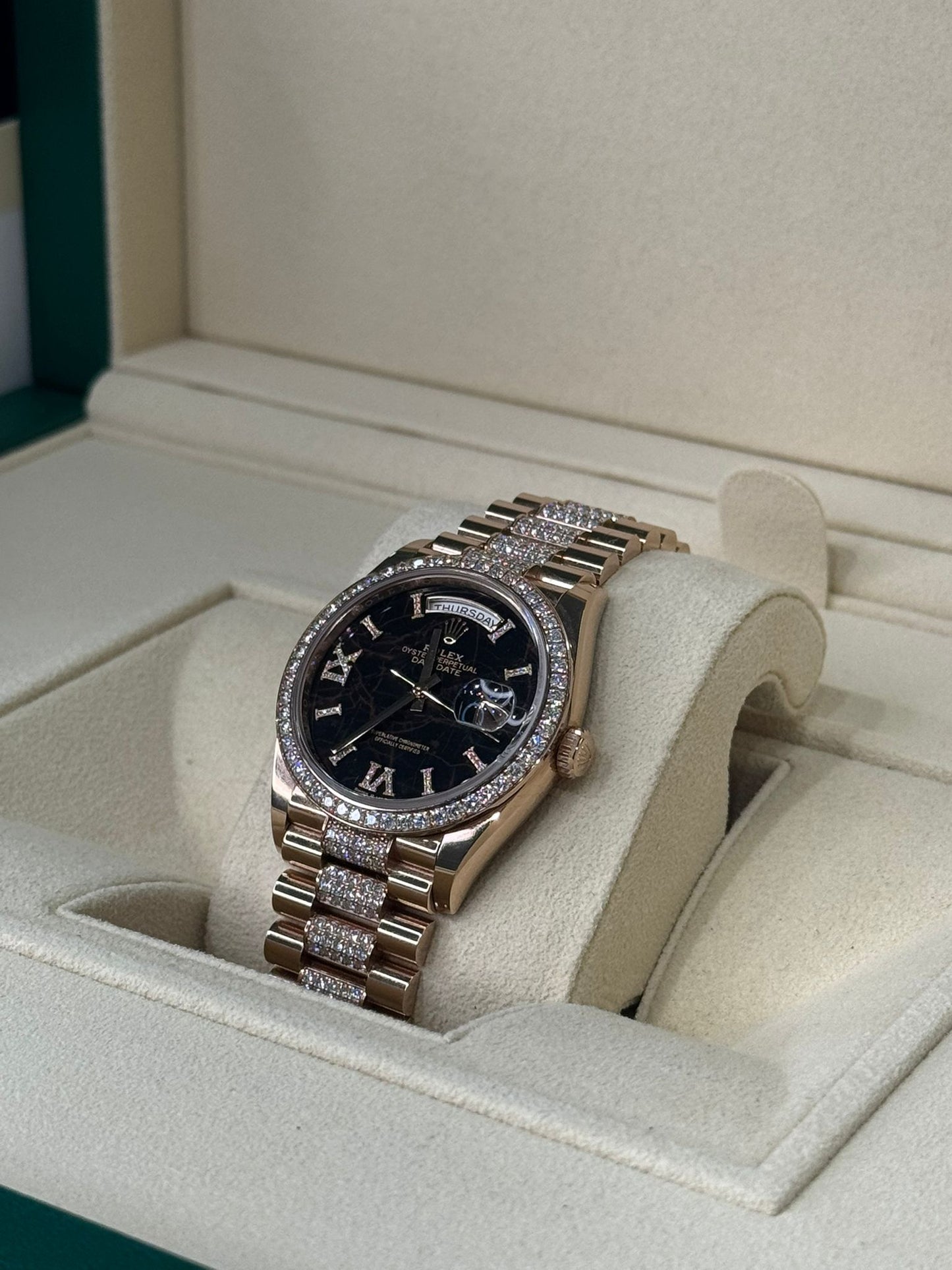 Rolex Day-Date - 36 MM - Rose Gold - Eisenkiesel Diamond Dial - Diamond Bezel - Diamond President Bracelet - 128345RBR-0045