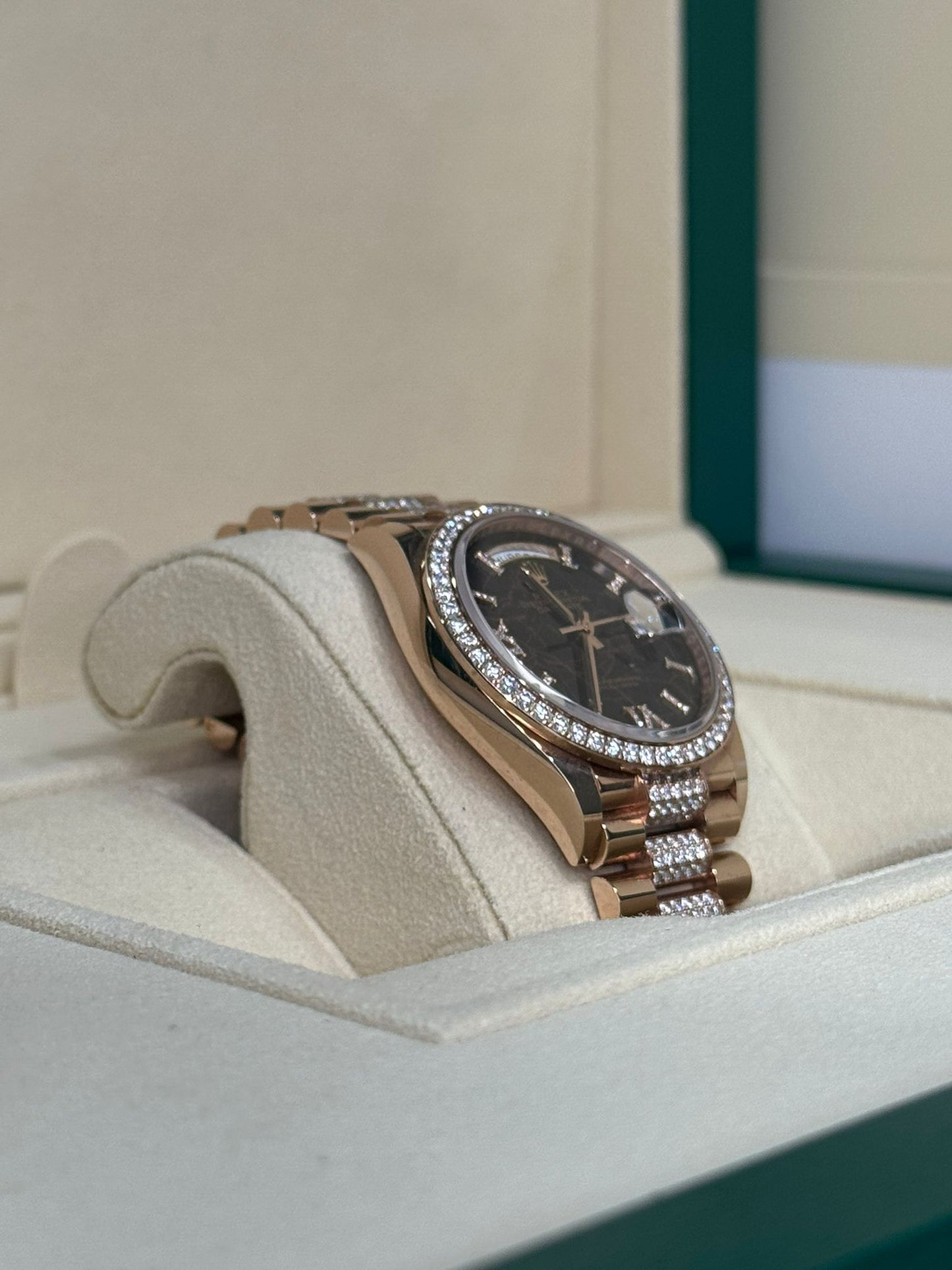 Rolex Day-Date - 36 MM - Rose Gold - Eisenkiesel Diamond Dial - Diamond Bezel - Diamond President Bracelet - 128345RBR-0045