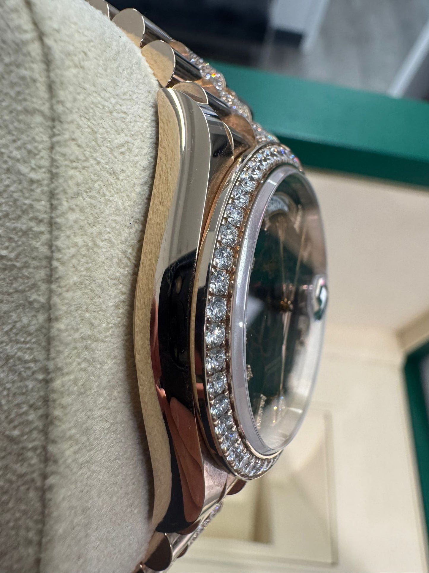 Rolex Day-Date - 36 MM - Rose Gold - Eisenkiesel Diamond Dial - Diamond Bezel - Diamond President Bracelet - 128345RBR-0045