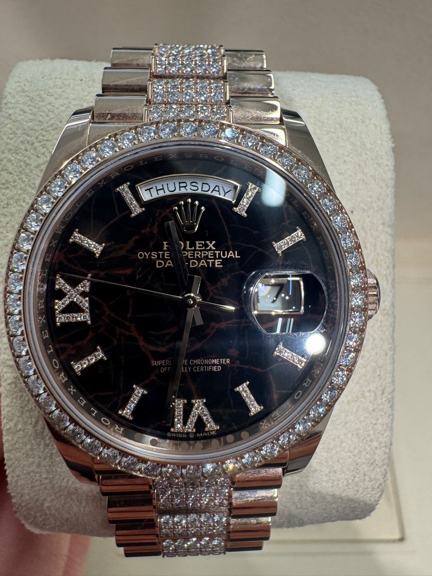 Rolex Day-Date - 36 MM - Rose Gold - Eisenkiesel Diamond Dial - Diamond Bezel - Diamond President Bracelet - 128345RBR-0045