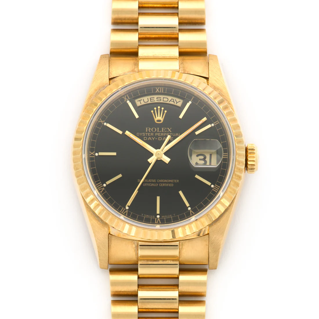 Rolex Day-Date - 36 MM - Yellow Gold - Black Index Dial - 18238 bki nyc watcher nyc watches