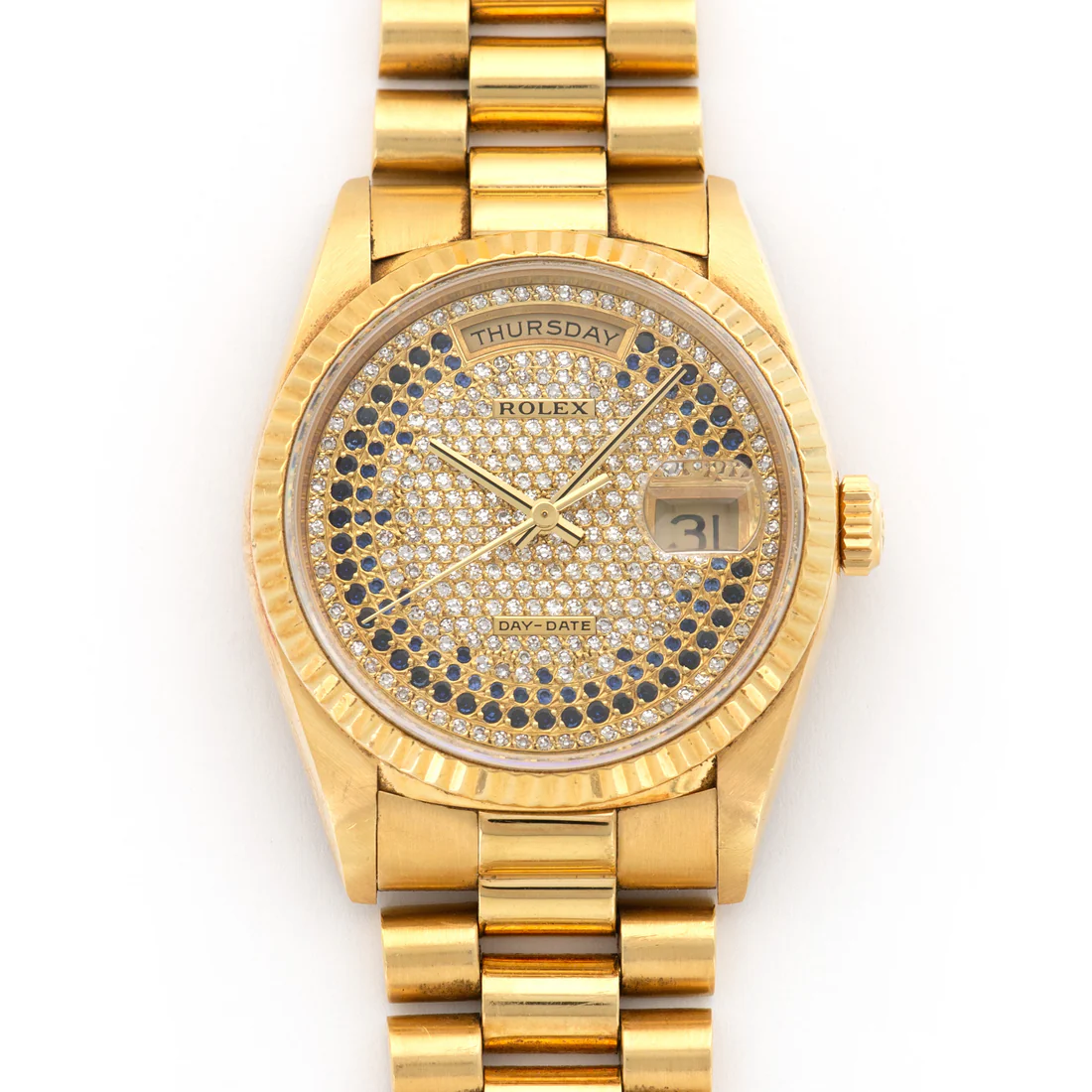 Rolex Day-Date - 36 MM - Yellow Gold - Pave Diamond Dial - 18238 pvd nyc watcher nyc watches