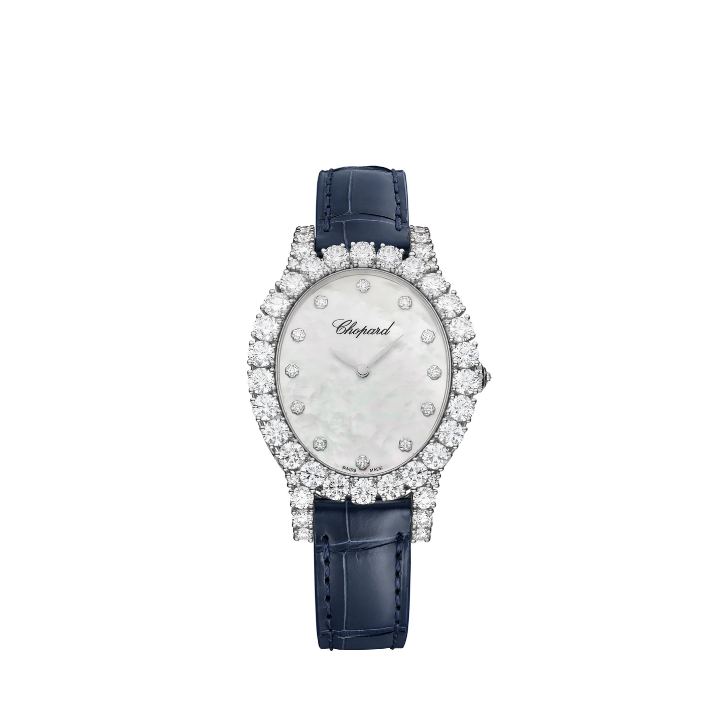 Chopard L'Heure Du Diamant White Gold 40 MM - Blue Leather Strap - Diamond Bezel - Mother-Of-Pearl Dial - 139383-1223