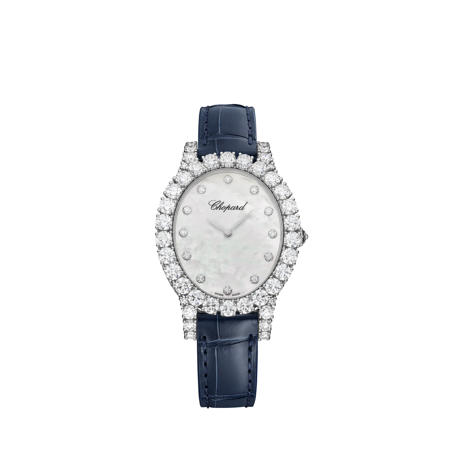 Chopard L'Heure Du Diamant White Gold 40 MM - Blue Leather Strap - Diamond Bezel - Mother-Of-Pearl Dial - 139383-1223