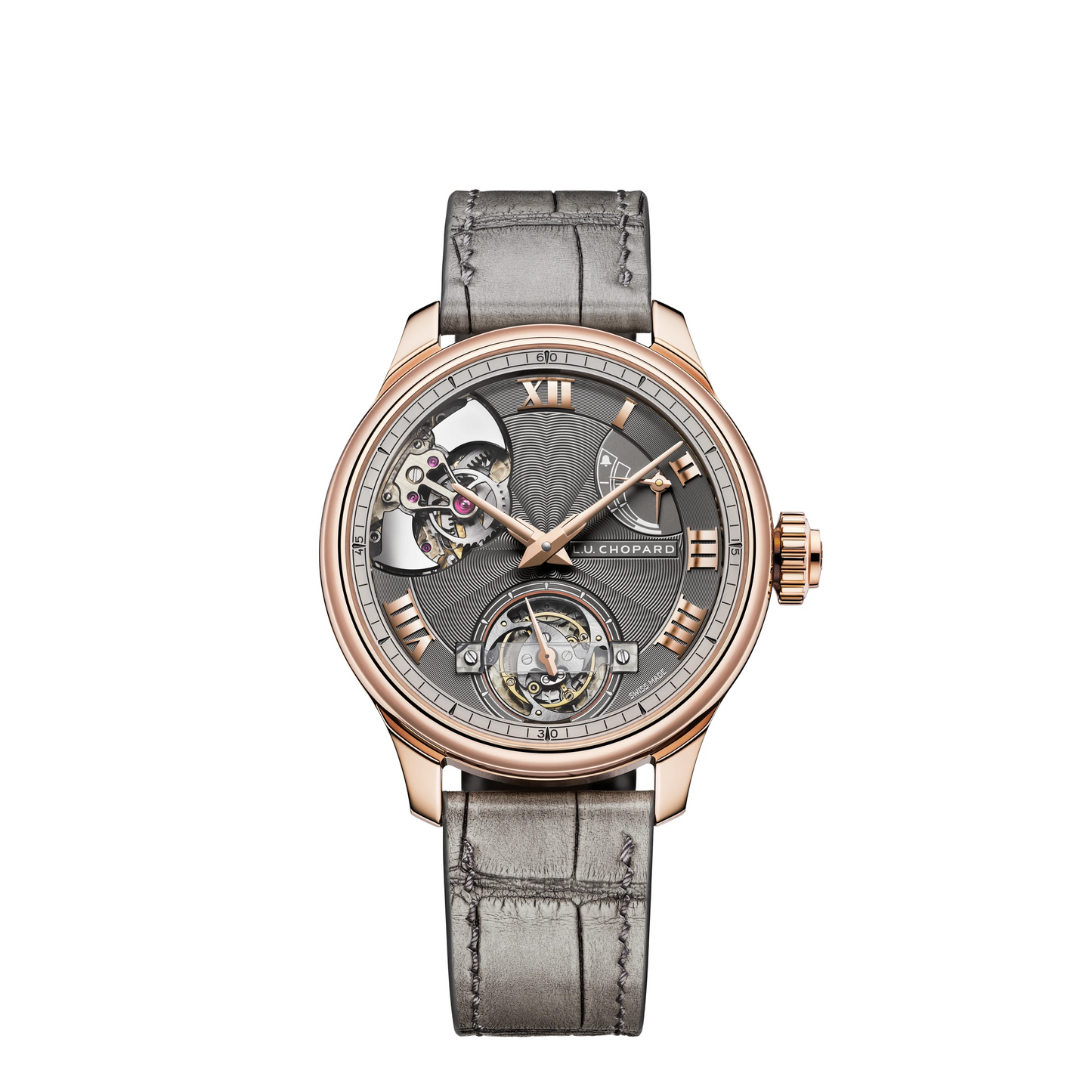 Chopard L.U.C Rose gold 42.5 MM - Gray Alligator Strap - Skeleton Dial - 161987-5001