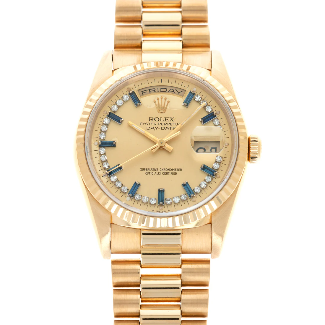 Rolex Day-Date - 36 MM - Yellow Gold - Champagne Sapphire Diamond Dial - 18238 chshd nyc watcher nyc watches