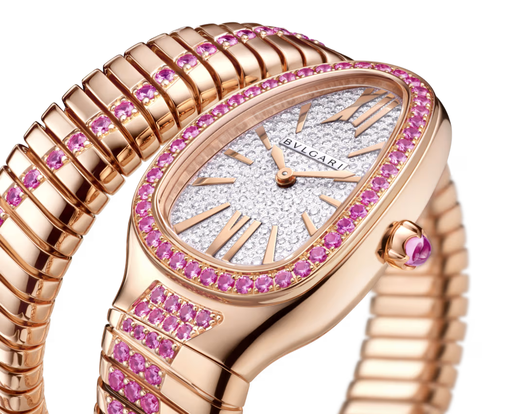 Bvlgari Serpenti Tubogas Infiniti Single Spiral - 35 MM - Rose Gold - Sapphire Bezel - Sapphire Bracelet- Pavé Diamond Dial - 104272