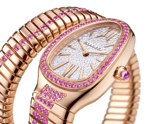 Bvlgari Serpenti Tubogas Infiniti Single Spiral - 35 MM - Rose Gold - Sapphire Bezel - Sapphire Bracelet- Pavé Diamond Dial - 104272