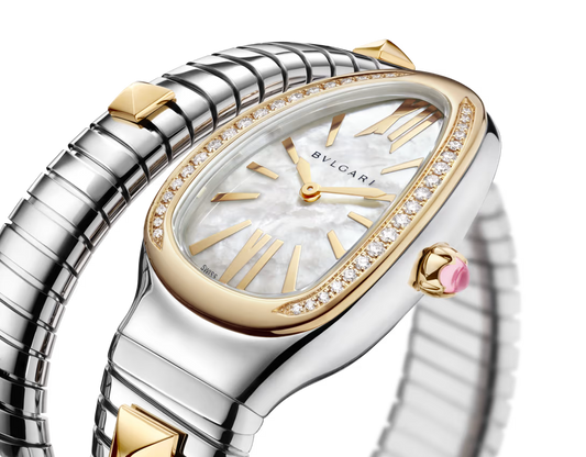 Bvlgari Serpenti Tubogas Studs Capsule - Limited Edition - 35 MM - Steel & Yellow Gold - Diamond Bezel - Mother-Of-Pearl Dial - 104301