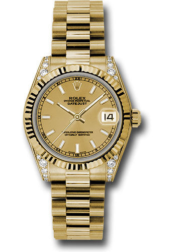 Rolex Yellow Gold Datejust - 31 MM - President Bracelet - Fluted Bezel - Champagne Index Dial - 178238 chip