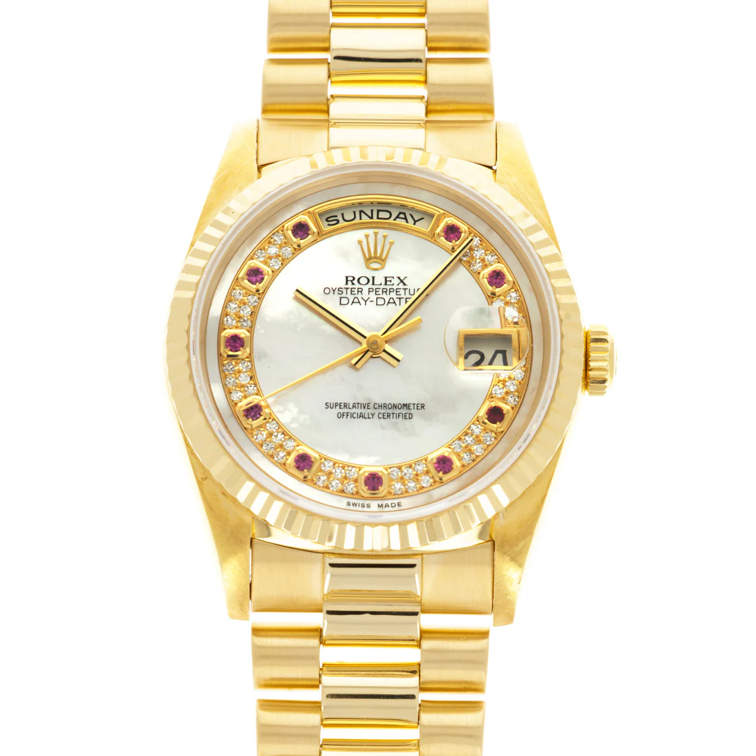 Rolex Day-Date - 36 MM - Yellow Gold - Mother Of Pearl Sapphire Dial - 18238 mopsh nyc watcher nyc watches
