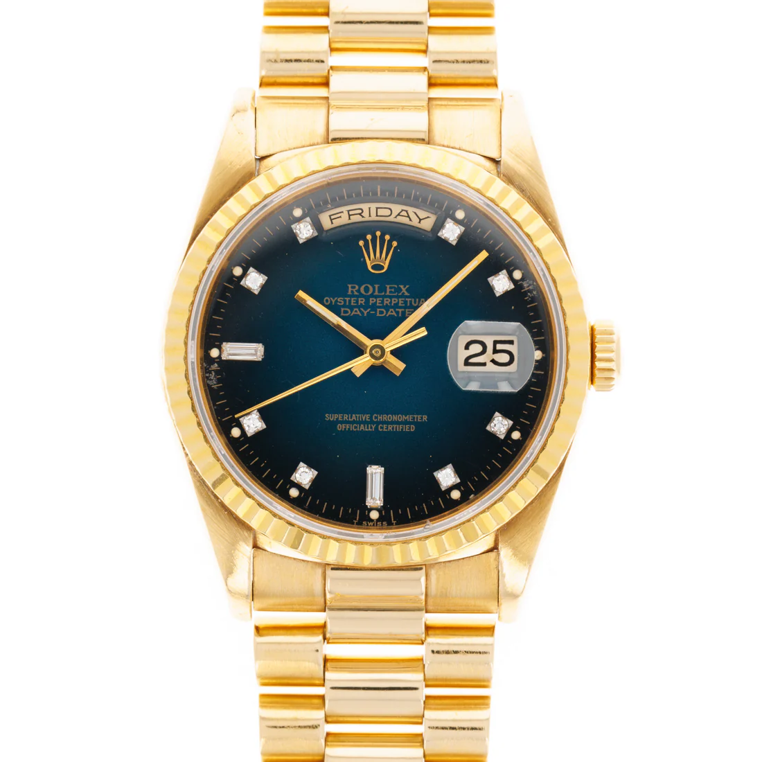 Rolex Day-Date - 36 MM - Yellow Gold - Dark Blue Diamond Dial - 18238 dbld nyc watcher nyc watches
