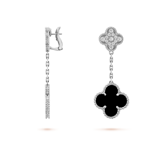 Van Cleef & Arpels Magic Alhambra Earrings - 18k White Gold - Diamond & Onyx - 2 Motifs - Tw. 1 ct - VCARP2RA00