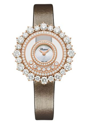 Chopard Happy Diamonds Rose Gold 36.30 MM - Brown Leather Strap - Diamond Bezel - Mother-Of-Pearl Dial - 209436-5002