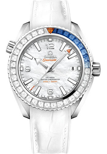 Omega Seamaster Planet Ocean White Gold 39.5 MM - White Leather Strap - Diamond Bezel - White Mother-Of-Pearl Dial - 215.58.40.20.05.001 nyc watcher nyc watches