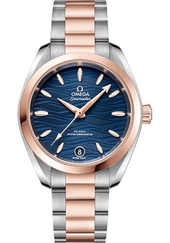Omega Seamaster Aqua Terra Co Axial Stainless Steel and Rose Gold 34 MM - Stainless Steel and Rose Gold Bracelet - Waved Blue Dial - 220.20.34.20.03.001