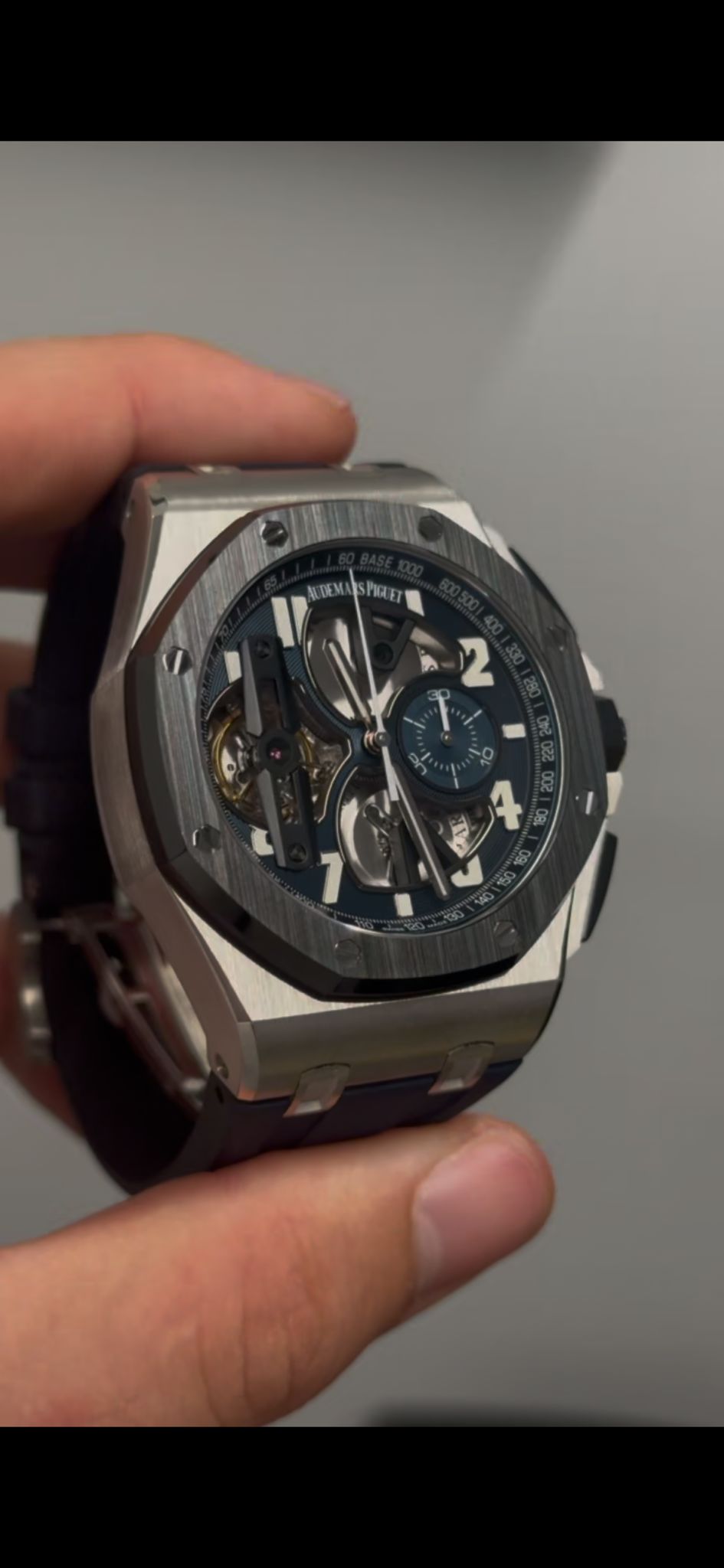 Audemars Piguet Royal Oak Offshore Tourbillon Chronograph Platinum 44 MM - Blue Rubber Strap - Skeleton Blue Dial - 26388PO.OO.D027CA.01