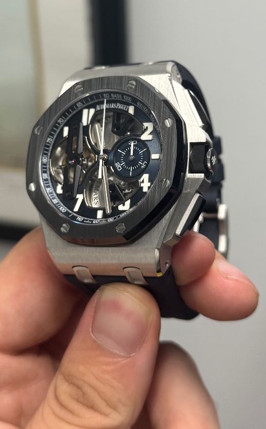 Audemars Piguet Royal Oak Offshore Tourbillon Chronograph Platinum 44 MM - Blue Rubber Strap - Skeleton Blue Dial - 26388PO.OO.D027CA.01